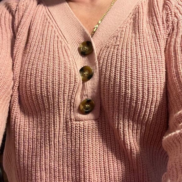 Time & Tru Medium Pink Cropped Sweater W/ Buttons - Picture 7 of 12